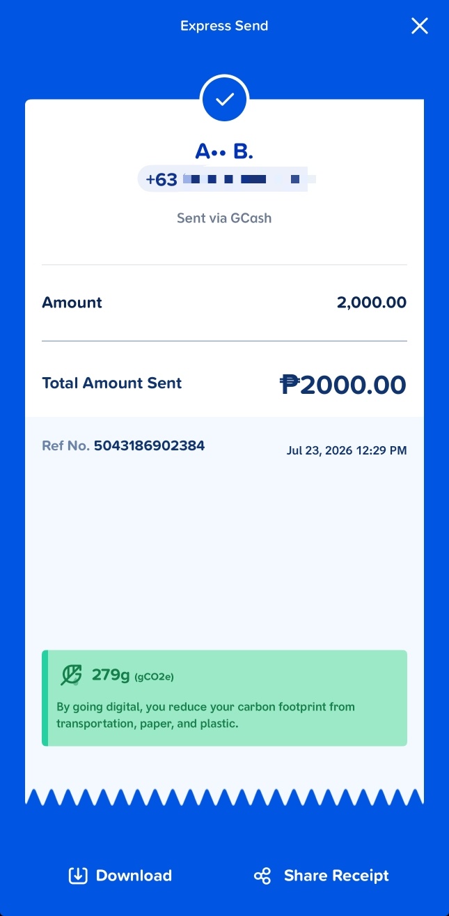 Sample GCash receipt